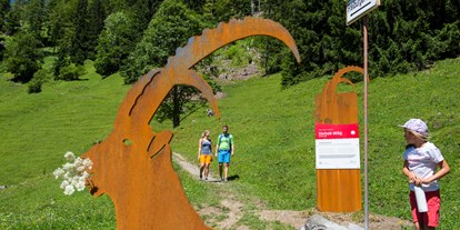 Ausflug mit Kindern - Alpenregion Vorarlberg - Der Stebok-Wäg (Steinbock-Weg) führt von Dalaas über Mason zum Formarinsee - hier warten spannende Informationstafeln und Ruheplätze auf die Wanderer. - Formarinsee und Rote Wand