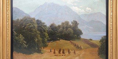 Ausflug mit Kindern - Bayern - Sommerlandschaft am Wolfgangssee, Öl auf Leinwand, um 1860. - Carl-Millner-Galerie im Jesuitenkolleg