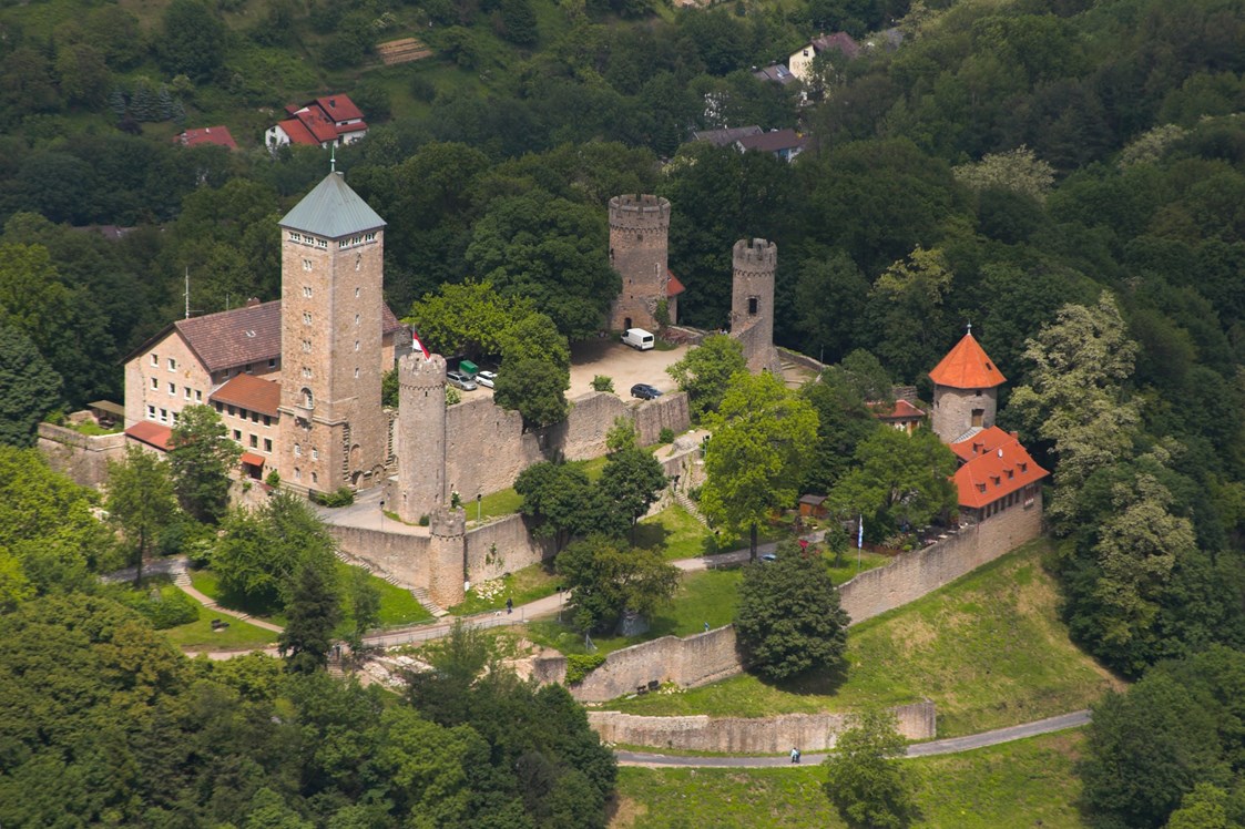 Ausflugsziel: Luftansicht der Starknburg  - Starkenburg