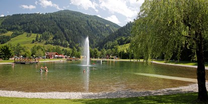 Ausflug mit Kindern - Steiermark - Blick über den Badesee im Freizeitpark Pichl zum Freizeitstüberl - Freizeitpark Pichl