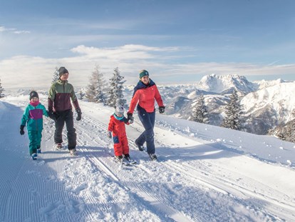 Ausflug mit Kindern - Kitzbüheler Alpen - Triassicpark im Winter im Familienskigebiet Steinplatte  / Winklmoosalm  - Winterwanderweg zur Aussichtsplattform